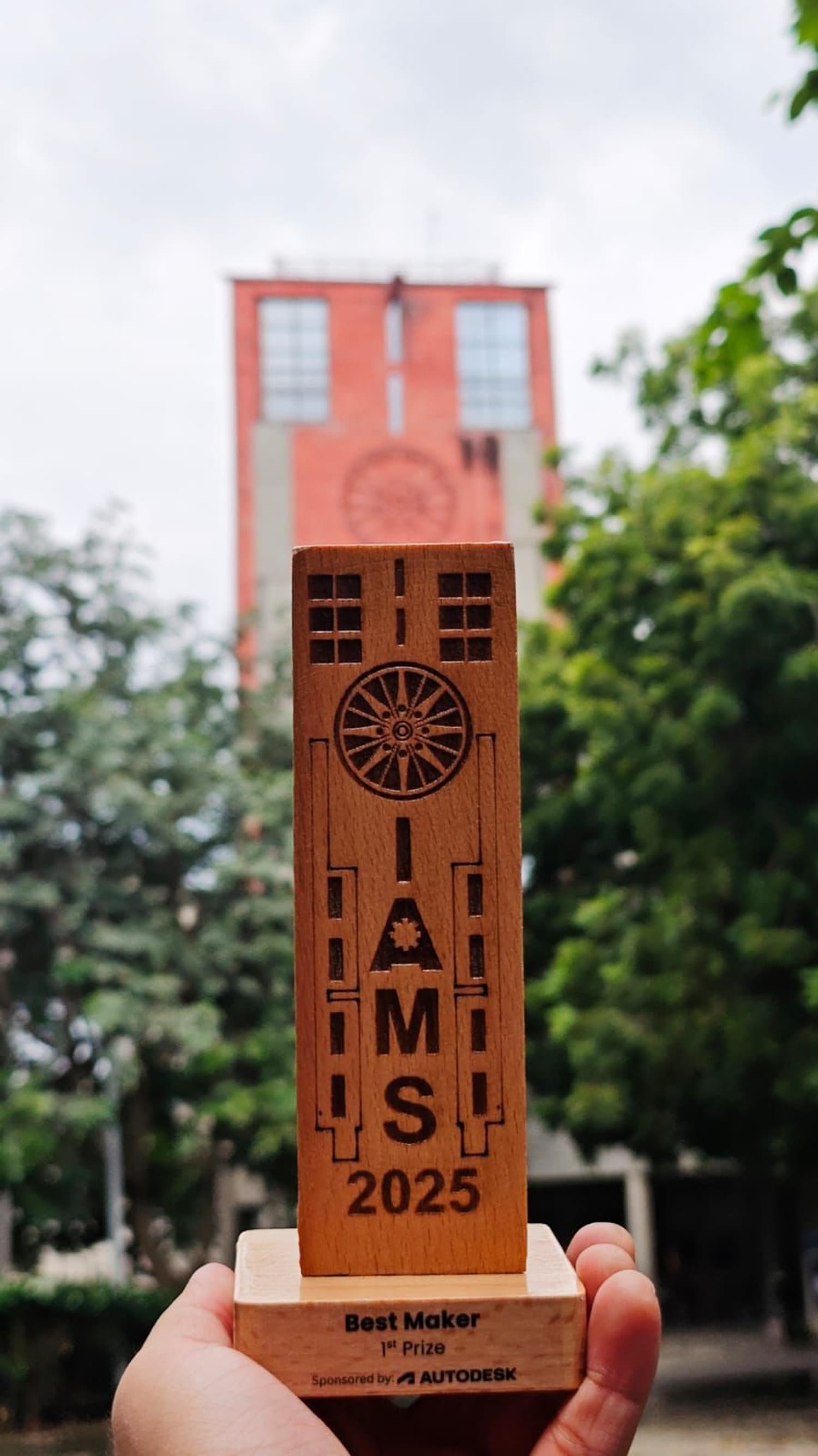 Grand Innovation & Best Maker Award — IAMS 2025 — Both the Grand Innovation Award and the Best Maker Award at the Indian Academic Makerspaces Summit, with a cash prize of ₹62,500, for the machine management system.